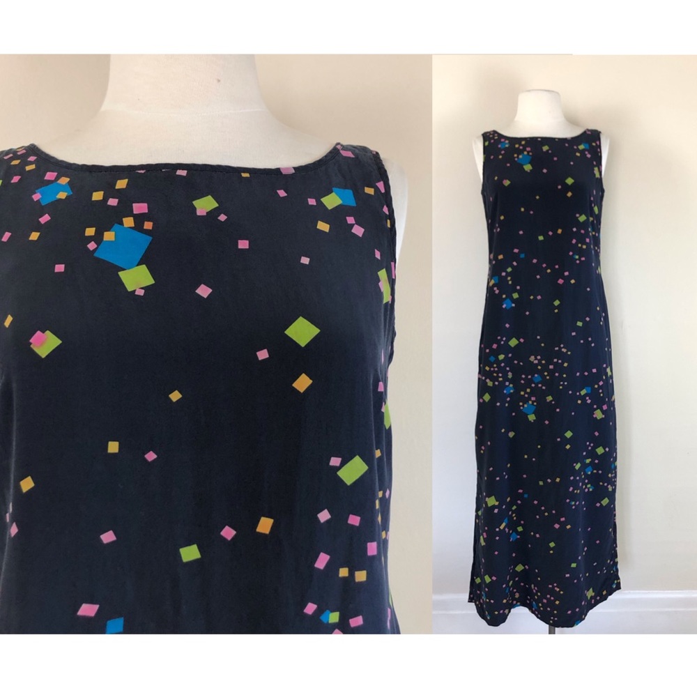vintage 90s‎ silk abstract geometric square print maxi dress normcore grunge y2k